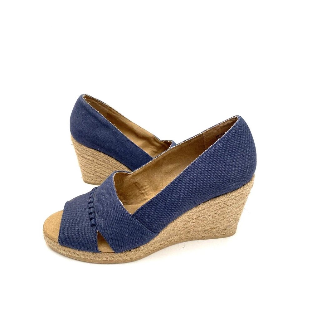 G.H Bass & Co Platform Wedges Womens 10 M Blue Canvas Open Toe Slip